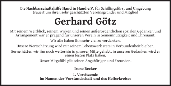 Traueranzeige von Gerhard Götz von Rothenburg