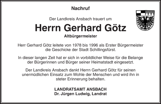 Traueranzeige von Gerhard Götz von GE