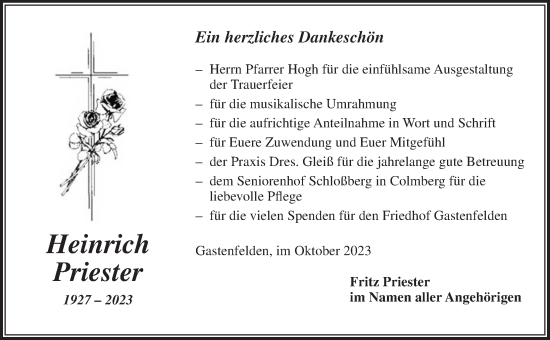 Traueranzeige von Heinrich Fritz von Ansbach