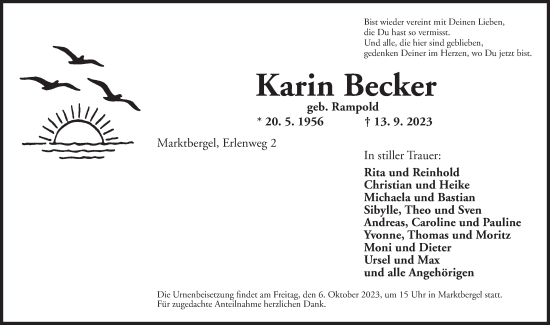 Traueranzeige von Karin Becker von Neustadt/ Scheinfeld/ Uffenheim