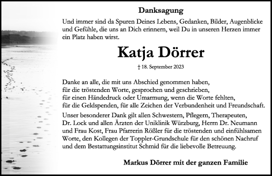 Traueranzeige von Katja Dörrer von Rothenburg