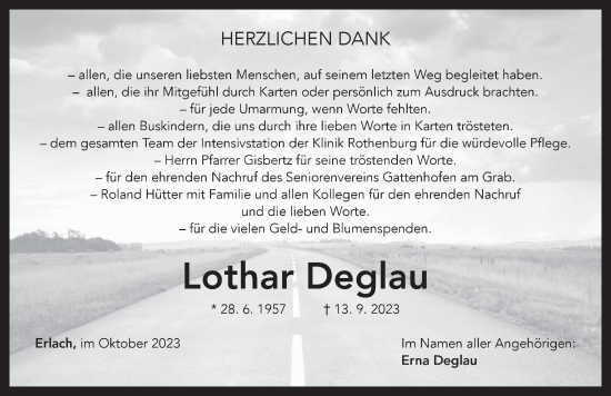 Traueranzeige von Lothar Deglau von Neustadt/ Scheinfeld/ Uffenheim