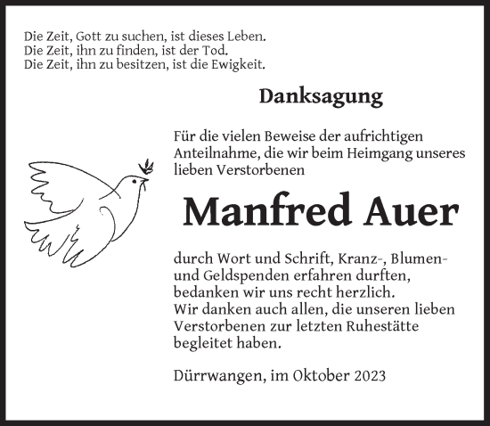 Traueranzeige von Manfred Auer von Dinkelsbühl/ Feuchtwangen