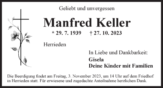 Traueranzeige von Manfred Keller von Ansbach