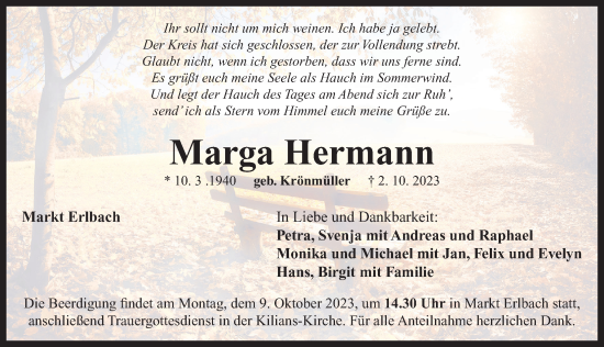 Traueranzeige von Marga Hermann von Neustadt/ Scheinfeld/ Uffenheim