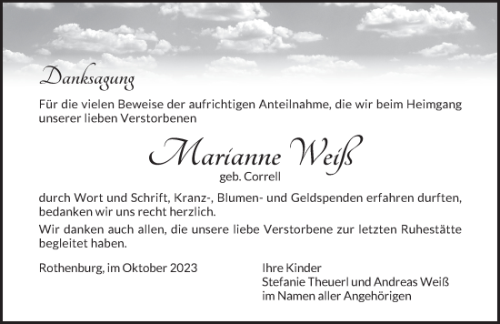 Traueranzeige von Marianne Weiß von Rothenburg