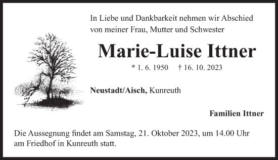 Traueranzeige von Marie-Luise Ittner von Neustadt/ Scheinfeld/ Uffenheim