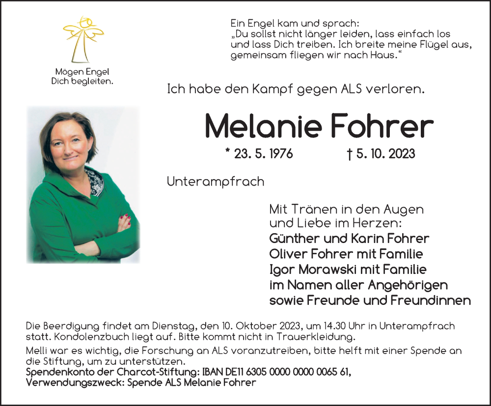  Traueranzeige für Melanie Fohrer vom 09.10.2023 aus Dinkelsbühl/ Feuchtwangen