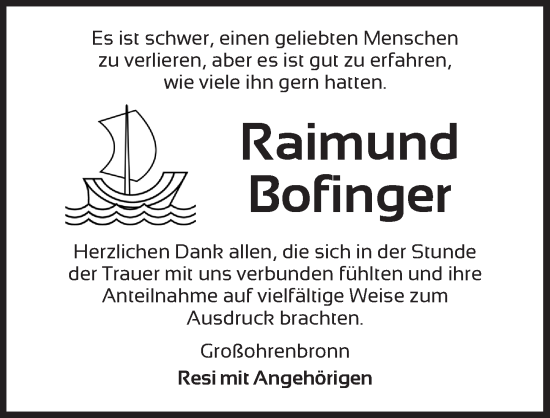 Traueranzeige von Raimund Bofinger von Dinkelsbühl/ Feuchtwangen
