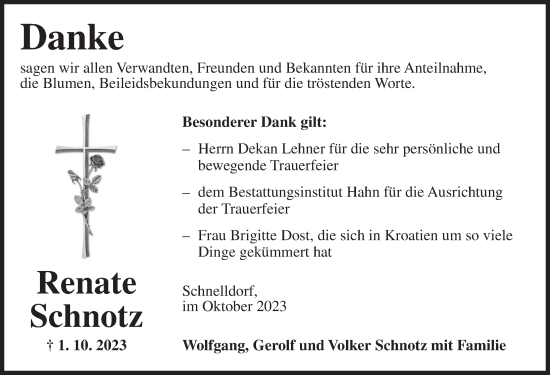 Traueranzeige von Renate Schnotz von Dinkelsbühl/ Feuchtwangen