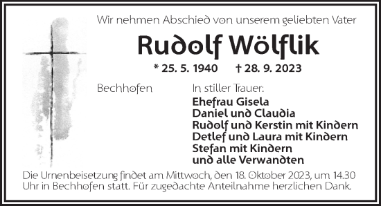 Traueranzeige von Rudolf Wölflik von Dinkelsbühl/ Feuchtwangen