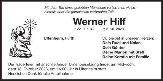 Traueranzeige von Werner Hilf von Neustadt/ Scheinfeld/ Uffenheim