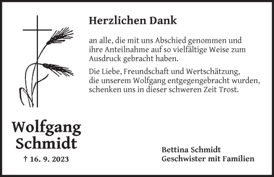 Traueranzeige von Wolfgang Schmidt von Dinkelsbühl/ Feuchtwangen