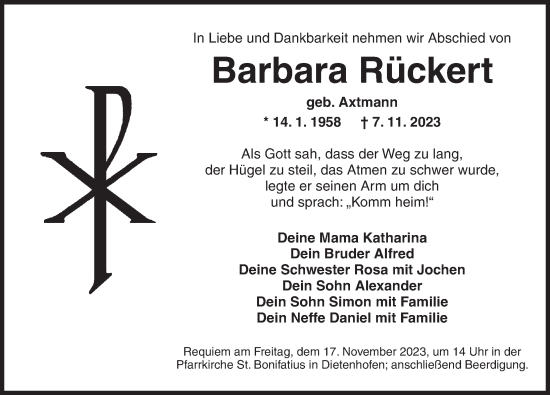 Traueranzeige von Barbara Rückert von Ansbach