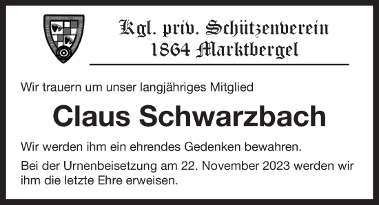 Traueranzeige von Claus Schwarzbach von Neustadt/ Scheinfeld/ Uffenheim