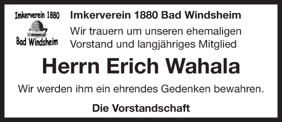 Traueranzeige von Erich Wahala von Neustadt/ Scheinfeld/ Uffenheim