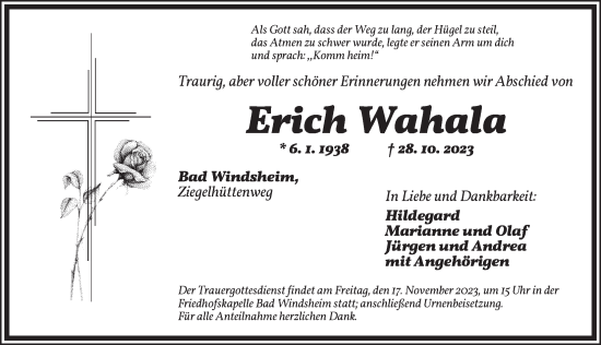 Traueranzeige von Erich Wahala von Neustadt/ Scheinfeld/ Uffenheim