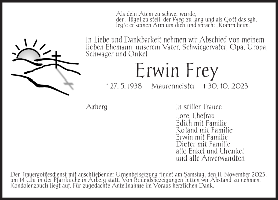 Traueranzeige von Erwin Frey von Ansbach