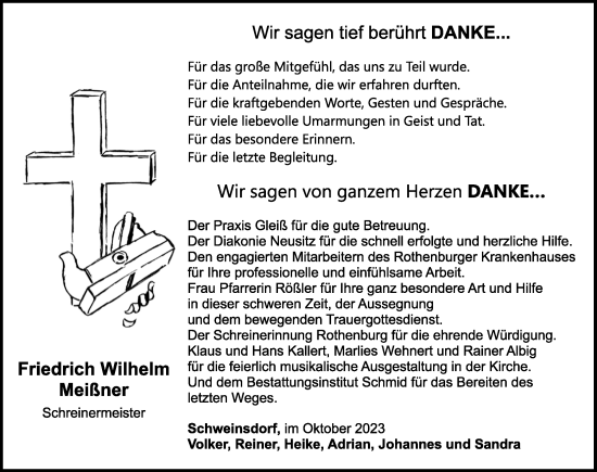 Traueranzeige von Friedrich Wilhelm Meißner von Rothenburg