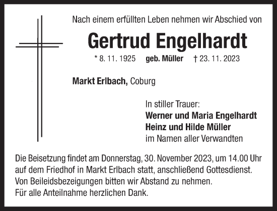 Traueranzeige von Gertrud Engelhardt von Neustadt/ Scheinfeld/ Uffenheim