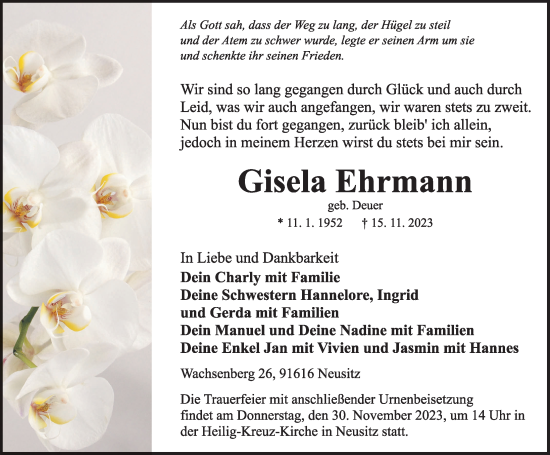 Traueranzeige von Gisela Ehrmann von Rothenburg