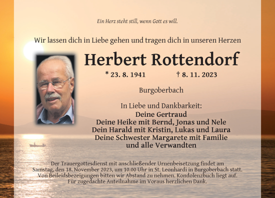 Traueranzeige von Herbert Rottendorf von Ansbach