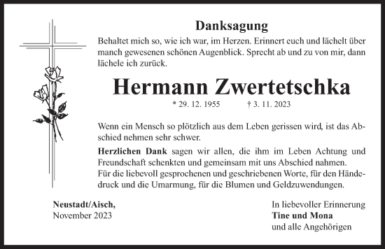 Traueranzeige von Hermann Zwertetschka von Neustadt/ Scheinfeld/ Uffenheim