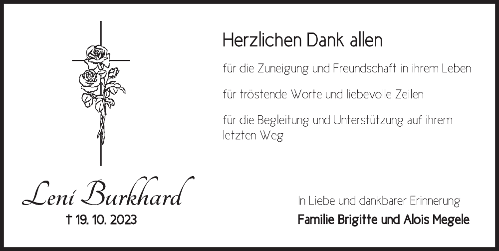  Traueranzeige für Leni Burkhard vom 04.11.2023 aus Dinkelsbühl/ Feuchtwangen