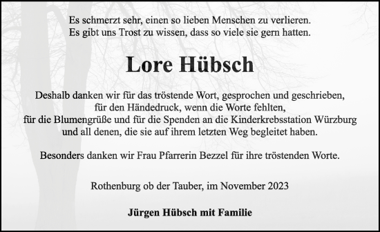 Traueranzeige von Lore Hübsch von Rothenburg