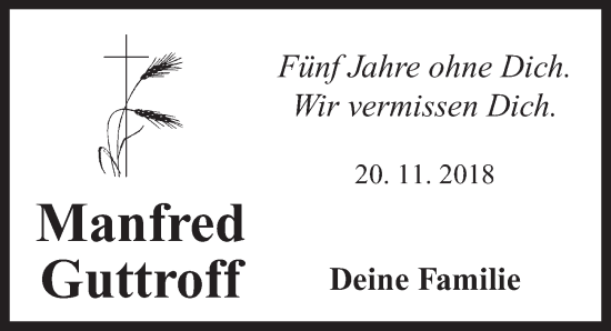 Traueranzeige von Manfred Guttroff von Neustadt/ Scheinfeld/ Uffenheim