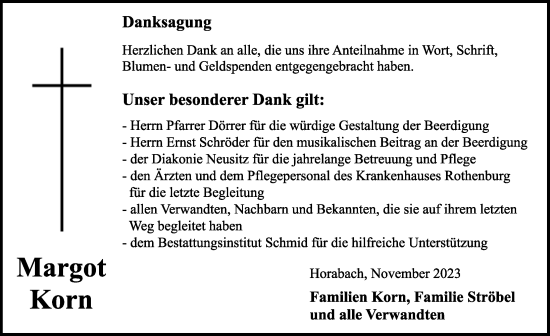 Traueranzeige von Margot Korn von Rothenburg