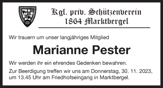 Traueranzeige von Marianne Pester von Neustadt/ Scheinfeld/ Uffenheim