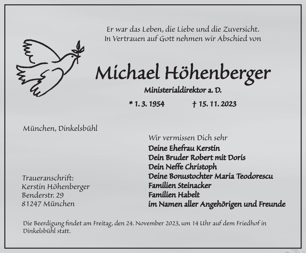  Traueranzeige für Michael Höhenberger vom 22.11.2023 aus GE