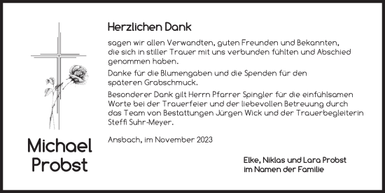 Traueranzeige von Michael Probst von Ansbach