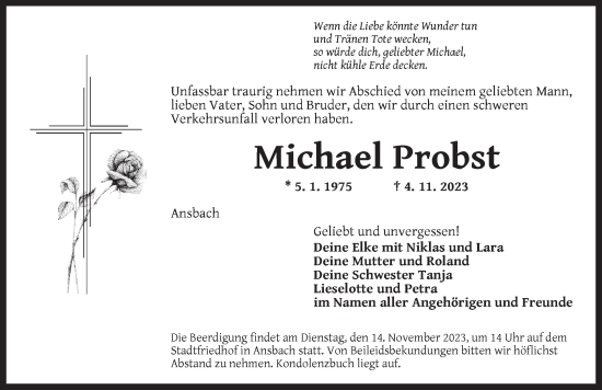 Traueranzeige von Michael Probst von Ansbach