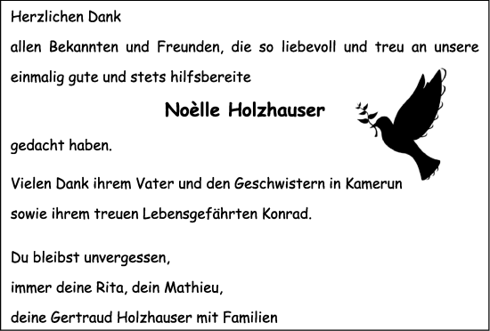 Traueranzeige von Noelle Holzhauser von Rothenburg