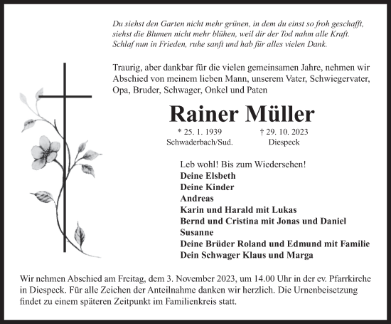 Traueranzeige von Rainer Müller von Neustadt/ Scheinfeld/ Uffenheim