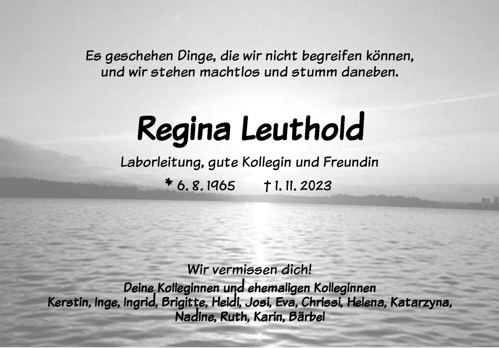  Traueranzeige für Regina Leuthold vom 07.11.2023 aus Ansbach