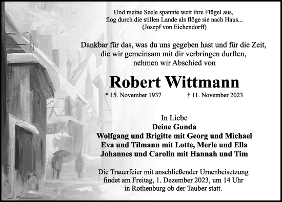 Traueranzeige von Robert Wittmann von Rothenburg