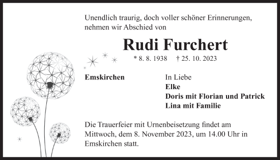 Traueranzeige von Rudi Furchert von Neustadt/ Scheinfeld/ Uffenheim
