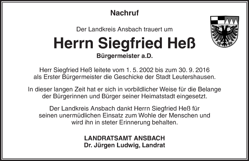  Traueranzeige für Siegfried Heß vom 07.11.2023 aus GE