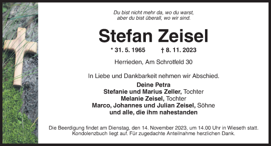 Traueranzeige von Stefan Zeisel von Ansbach