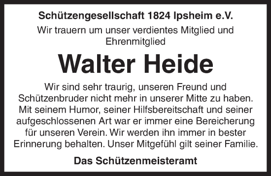 Traueranzeige von Walter Heide von Neustadt/ Scheinfeld/ Uffenheim