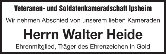 Traueranzeige von Walter Heide von Neustadt/ Scheinfeld/ Uffenheim