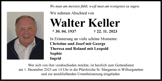 Traueranzeige von Walter Keller von Dinkelsbühl/ Feuchtwangen