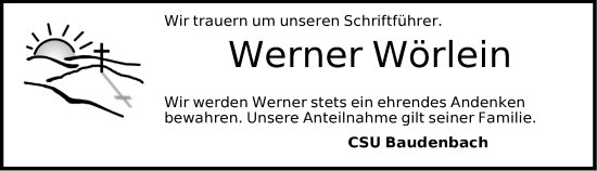 Traueranzeige von Werner Wörlein von Neustadt/ Scheinfeld/ Uffenheim