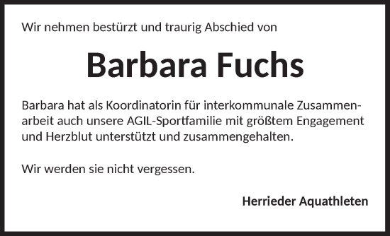 Traueranzeige von Barbara Fuchs von Ansbach