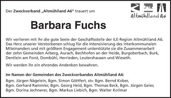 Traueranzeige von Barbara Fuchs von Ansbach