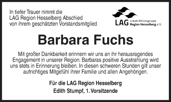 Traueranzeige von Barbara Fuchs von Dinkelsbühl/ Feuchtwangen