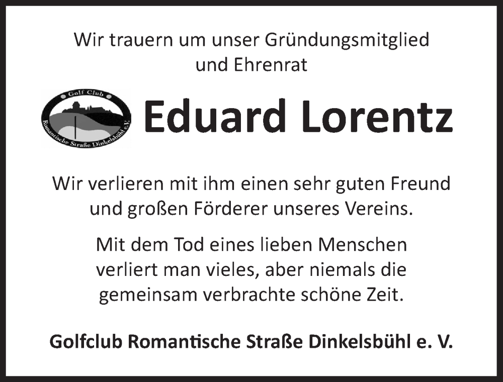  Traueranzeige für Eduard Lorentz vom 06.12.2023 aus Dinkelsbühl/ Feuchtwangen